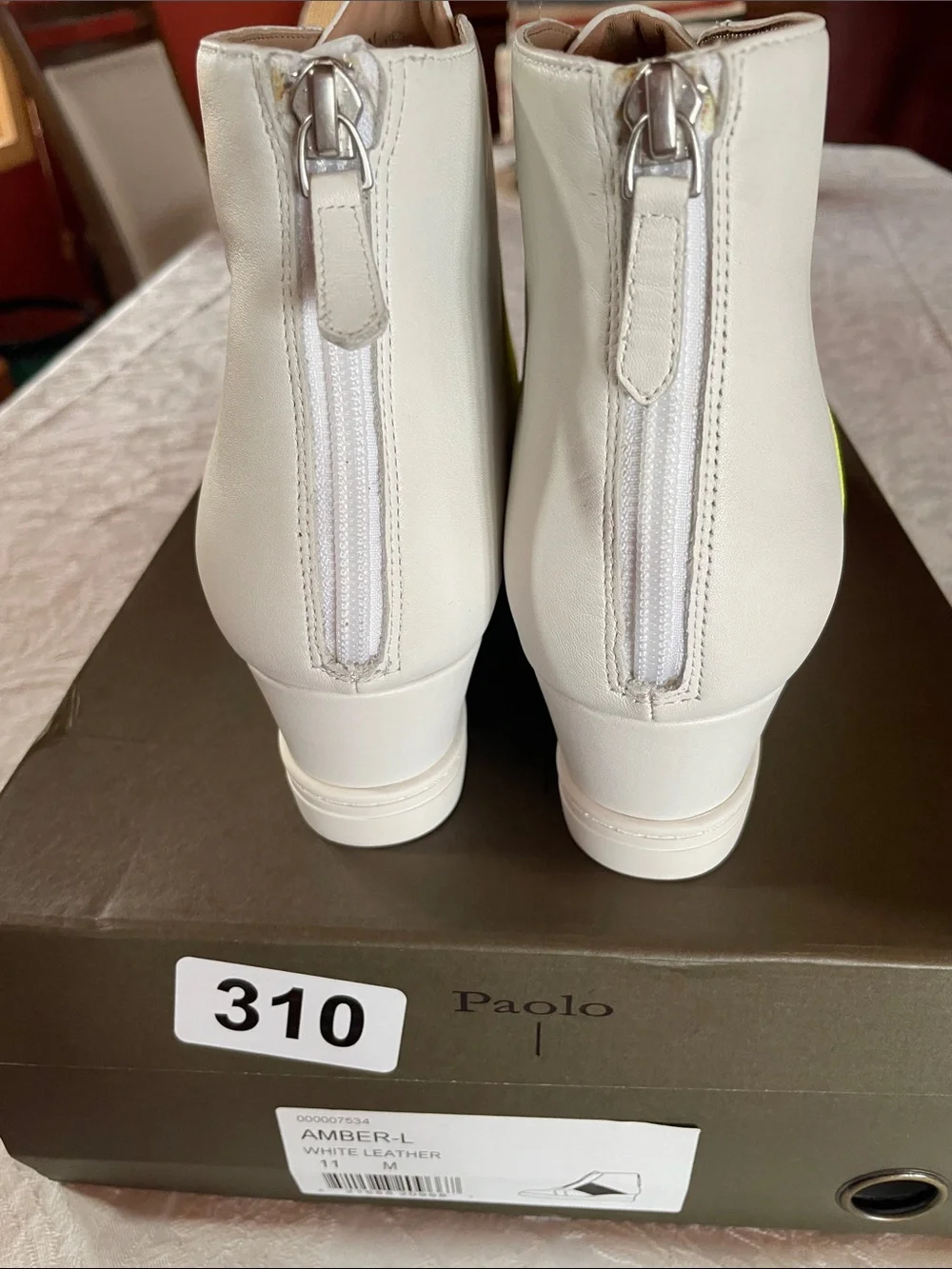 Paolo White Soft Calf Leather Ankle Boots with Neon Yellow Elastic Panels Sz 11M